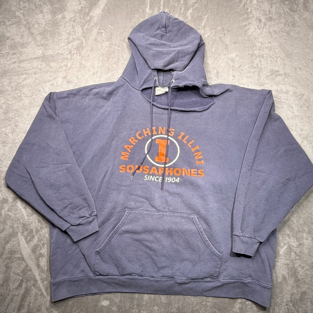 Vtg Lee Marching Illini Hoodie Sousaphones Navy Blue 3XL University of Illinois‎